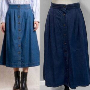 Koret Denim Button-Front A-Line Skirt Size M/L Blue Casual Midi Skirt